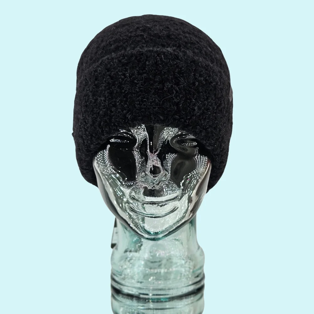 BUNDLE - 2 All Saints Hats Beanies Chalk & Black Teddy Bear Wool & Alpaca Blend